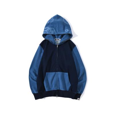 China 2022 new fashion Anti-wrinkle men's hoodies bape hot men's denim stitching full jacket zipper bape hoodies unisex for sale