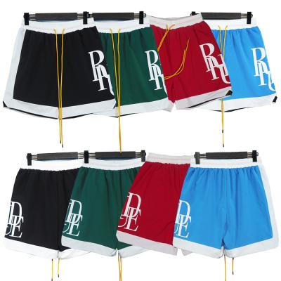 China Anti-Wrinkle Logo Sports Fitness Gym Custom Drawstring Cropped Long Sublimation Printed 5 Inch Rhude Inseam Nylon Shorts For Women Men for sale