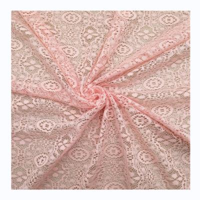 China New Viable Pattern Pink High Quality Mesh Knitting Lace Fabric For Women Dress for sale