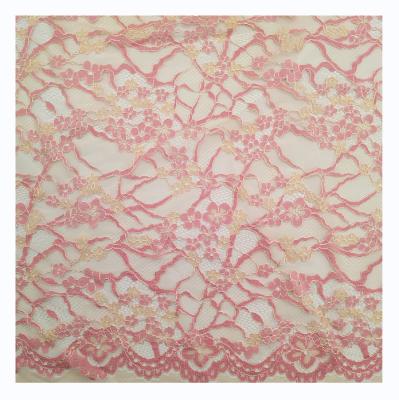 China New Viable Style Flower Pattern Mesh Knitting Lace Fabric For Pink High Quality Dress for sale