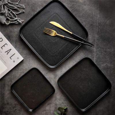 China Viable China Supplier Matte Black Square Ceramic Dinner Plate For Restaurant for sale