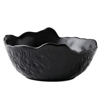 China 2021 Viable Hot Sale Porcelain Salad Bowl Embossed White Ceramic Soup And Rice Bowl For Home for sale