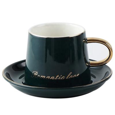 China 2021 Viable Hot Sale Porcelain Coffee Cup And Saucer Gold Design Ceramic Tea Cup Set With Spoon For Home for sale