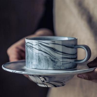 China Viable Special Ceramic Marble Design Porcelain Coffee Cup And Saucer Tea Cup Set for sale