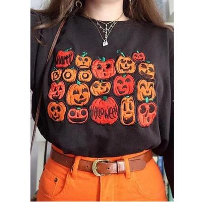 China 2021 Wholesale Anti-wrinkle Pumpkin Print Pumpkin Print Black Crewneck Pullover Sweatshirt Women Halloween Cosplay Costume for sale