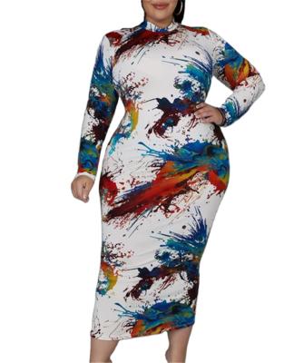 China Viable Wholesale 2022 Fashion Women's Clothing Multicolor Printed Sleeve Long Plus Size Women's Dresses for sale