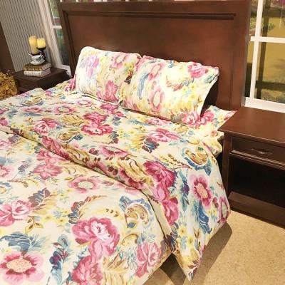 China 4 Pcs King Size Anti-pilling Polyester Printed Flannel Fleece Sheet Comforter Set With Flower Patterns for sale