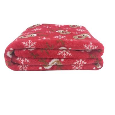 China Christmas Style Anti-pilling Cute Printed Decorative 100% Polyester Coral Fleece Blanket With Tassel for sale