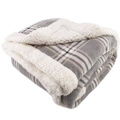 China Anti-pilling with Solid Sherpa Knit Gray Plaid Printed Coral Fleece Throw Blanket 100% Polyester Jacquard Yarn Blanket NC/Towel Blanket; JIA for sale