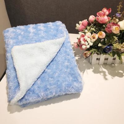 China Popular design anti-pilling knit winter two layers brushed PV fleece baby blanket with sherpa for sale