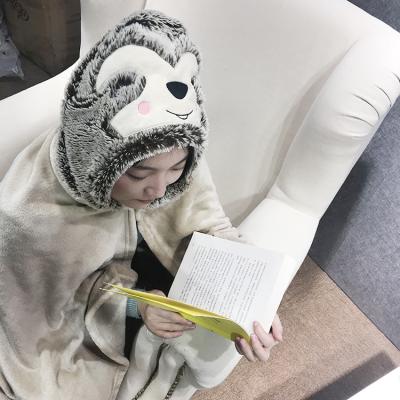 China Adults Size Anti-pilling Quality Soft Flannel Fleece Hooded Blanket With Animal Head Design for sale