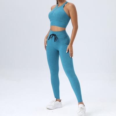 China Cotton blend Yoga suit for women, beautiful body, sexy back, bra, peach buttocks, drawstring pants, fitness set for sale