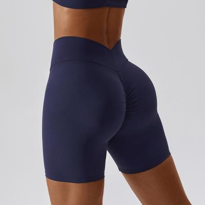 China Polyamide fleece fabric Nude tight yoga shorts, high waist and hip lifting fitness pants, running tight sports shorts for sale