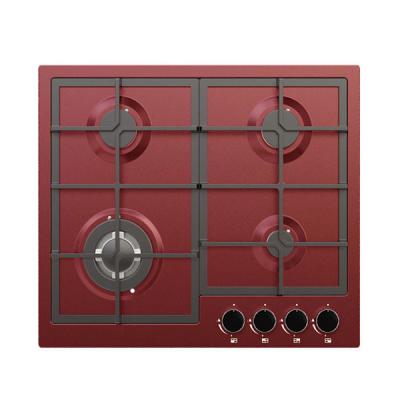 China Hotel new arrival color tempered glass built in gas hob gas cooktop red tempered glass new style 4 burner gas hob for sale