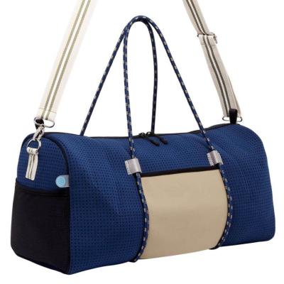 China Fashion Wholesale Custom Breathable Hole Perforated Neoprene Duffle Bag Ladies Sports Handbags Portable Seaside Weekend Bag Blue, Gray for sale