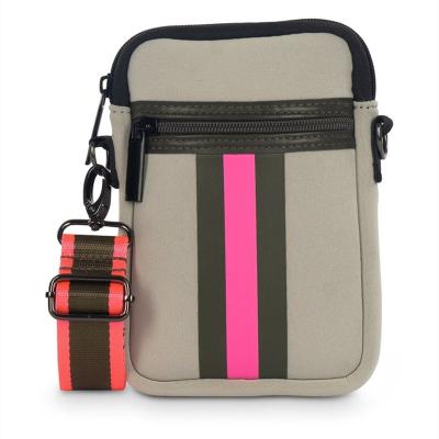 China 2021 Cross - Eco-Friendly Flat Simple Fashion Custom Neoprene Shoulder Small Body Bag Fabric Stripe Printing Purse Neoprene Messenger Bag for sale