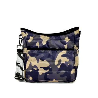 China Custom Nylon+Down Cotton Camouflage Autumn Winter Puffer Bag New Style Stripper Cross - Body Light Weight Unisex Camouflage Nylon Phone Bag for sale