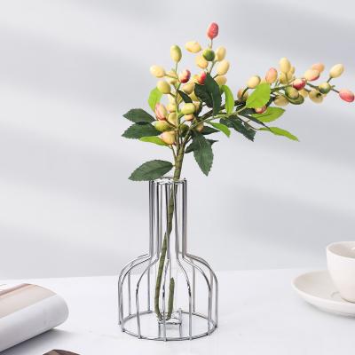 China Nordic Small Glass Vases Nordic Glass Flower Vase With Metal Stand Holder Flower Stand Metal Geometric Vase For Home Decoration for sale