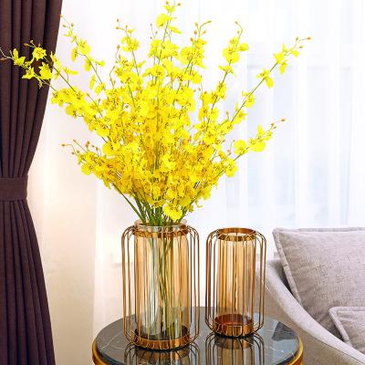 China Nordic Flower Arrangement Creative Nordic Glass Flower Vase With Metal Stand Holder Flower Stand Metal Vase For Home Decoration for sale