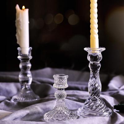 China Simple Crystal Clear Glass Wedding Bulk Candlestick Style Insti Candle Holder Home Decoration Window Sill for sale