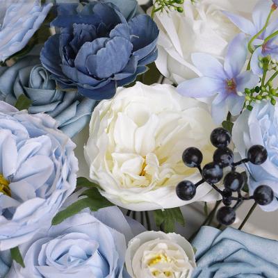 China Wholesale Cheap Artificial Flower Silk Blue Gift Box Roses Artificial Flower Soft Flower Plants for sale