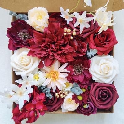 China Hot Sale Silk Gift Box Red Roses Artificial Flower Plants And Flowers For Wedding Decorations for sale