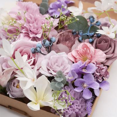 China Hot Sale Cheap Artificial Flowers Silk Flowers Wedding Home Rose Pink Jewelry Purple Decorative Flowers for sale