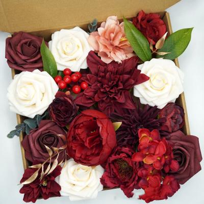 China Cheap Flowers Silk Rose Bouquet Artificial Flowers On Hot Sale Wedding Home Decorative Flowers Red Rose for sale