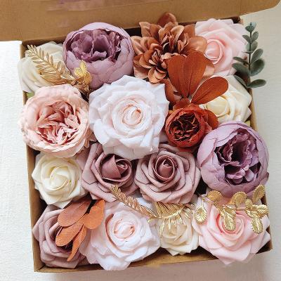 China Artificial flower silk rose silk flower decoration rose stem artificial flower box for sale