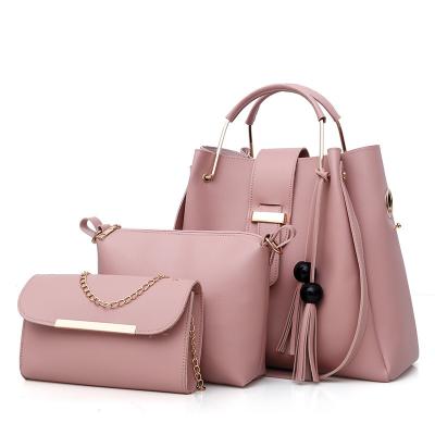 China Fashion 3 Piece Set Hot Selling Fashion Women Luxury Handbag Set PU Leather Shoulder Tote Bag With Tassel for sale