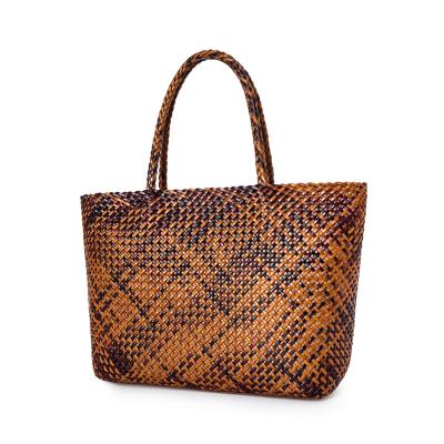 China Fashion Custom Ladies Bag Classic Vintage Leather Large Woven Tote Bag With Top Zip Shopper for sale