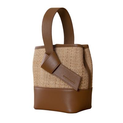 China Fashion OEM Handbag Fashion Straw Top Handle Bucket Bag With Shoulder Bag for sale