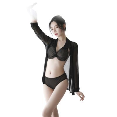 China High-grade lace 2021 European and American black tulle soft and comfortable jacket underwear fun set for sale