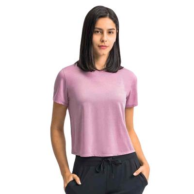 China Customer Logo Cotton Spandex Yoga Crop Tops Breathable Yoga Gym Short Sleeve Cropped T-Shirt For Women - Shop 2021 T-Shirts Women for sale