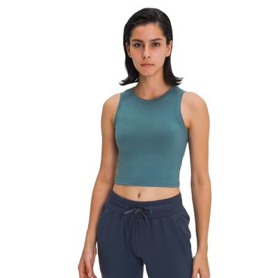 China 2021 Autumn Breathable New Pull Up Crew Neck Short Yoga Vest Gather Navel Sports Shockproof High Strength Open Underwear for sale