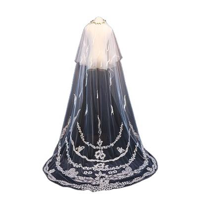 China Lace Edge 2021 New Handmade Double Layer Riesling Bridal Wedding Veil For Chapel for sale