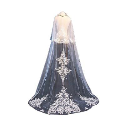 China Lace Up Wedding Veil High Quality Bridal Hair Accessories Cathedral Edge Veil Tulle Tulle Veil for sale