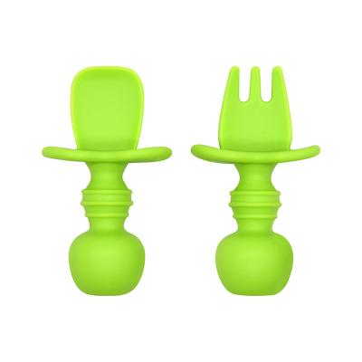 China Food Grade BPA Silicone Baby Spoon Free Fork Baby Feeding Spoon And Fork for sale