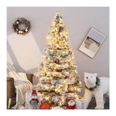 China Christmas decoration PVC pine needle indoor arbol de navidad flock large artificial Christmas tree led lights included home decoration albero di natale for sale