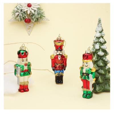 China Christmas Party Festival Decor Glass Ball With Adorable Hand Painted For Tree Party Hanging Home Decoration The Nutcracker Soldier Decorative Christmas 4 Color for sale