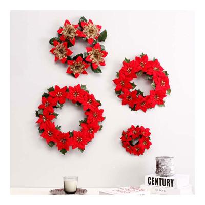 China 2021 New Party Christmas Decoration Gold Red Poinsettia Flowers Decorative Garland with Glitter for Christmas Tree and Wreath for sale