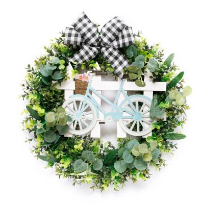 China Wholesale 45cm Celebration Spring Style Artificial Plastic Green Garlands For Party And Home Decorations With Bicycle Decorated for sale