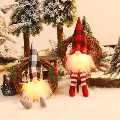 China Christmas Tree Decoration Factory Direct LED Christmas Light Gnome Santa Plush Elf Rattan Back Doll Ornaments For Tree Hanging Home Decoration for sale