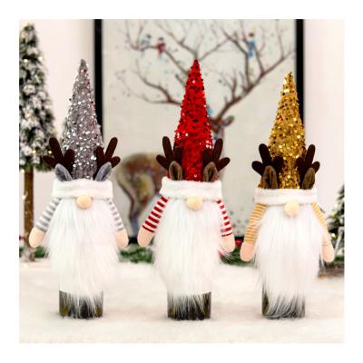 China New Customized Craft Plush Fabric Maker Christmas White Beard Glitter Hat Santa Claus Doll Toys Bottle Cover for sale