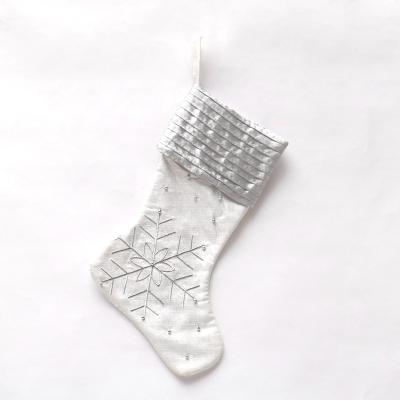 China Luxury Polyester Snowflake Pattern And 50cm Embroidered Pearl Christmas Decorating Socks Christmas Stocking for sale