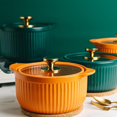 China Jade-CER Kitchen Sustainable Ceramic Soup Pot Casserole With Glass Cover Casserole Soup Stew Pot Suitable For Gas Cooker for sale