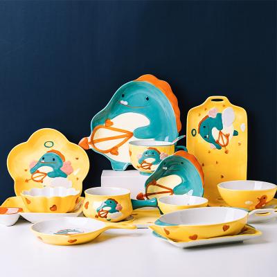 China Jade-CER Cartoon Dinosaur Shape Design Kids Dinnerware Set Sustainable Ceramic Dinnerware Set for sale