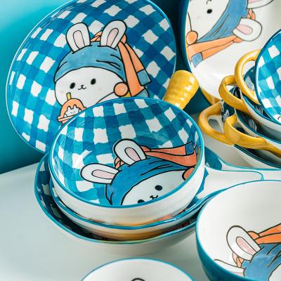 China Cartoon Disposable Cute Design Rabbit Jade-CER Ceramic Dishes and Baby Bowl Salad Bowl Porcelain Dishes Bowls Dishware Sets for sale