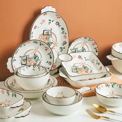 China Jade-CER Dinnerware Set Count Rabbit Design Viable Classic Dishes and Dishes Roll Easter Baking Dishes for sale