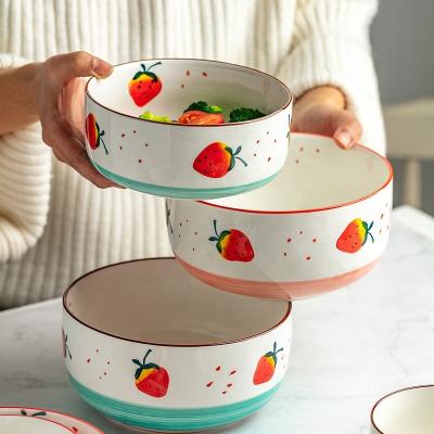 China Hot Selling Ceramic Rice Bowl Sustainable Bowl Fruit Round Salad Cereal Noodle Soup Strawberry Jade-CER Rice Bowl for sale